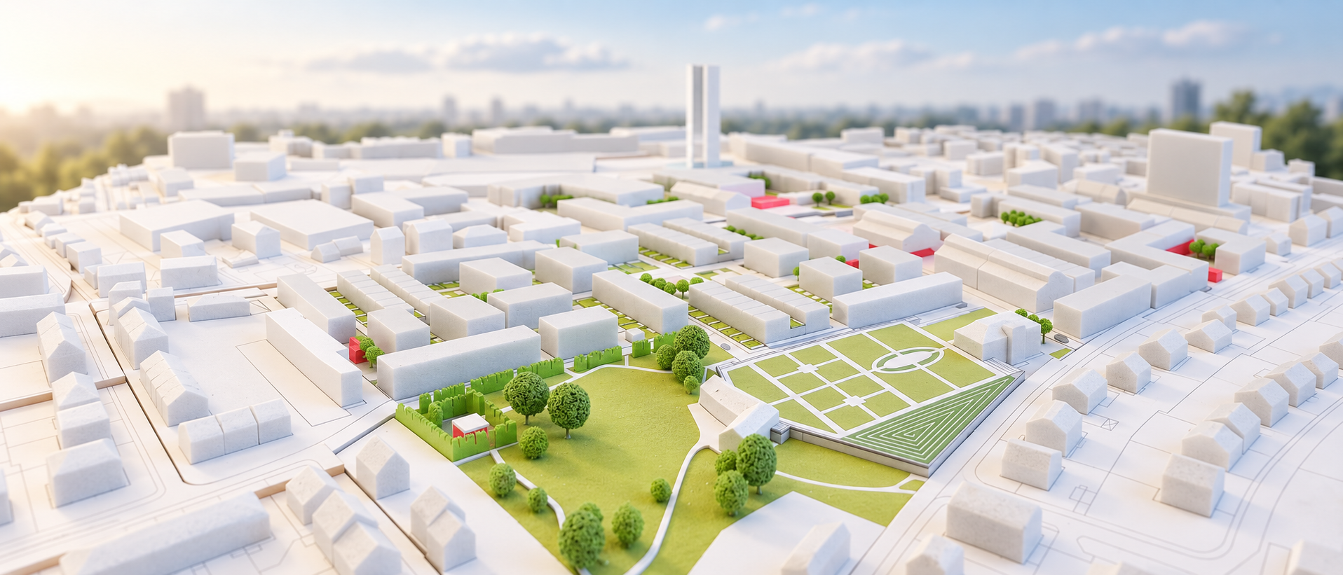 Architekturmodell als Hintergrund der Kanzlei Neumann